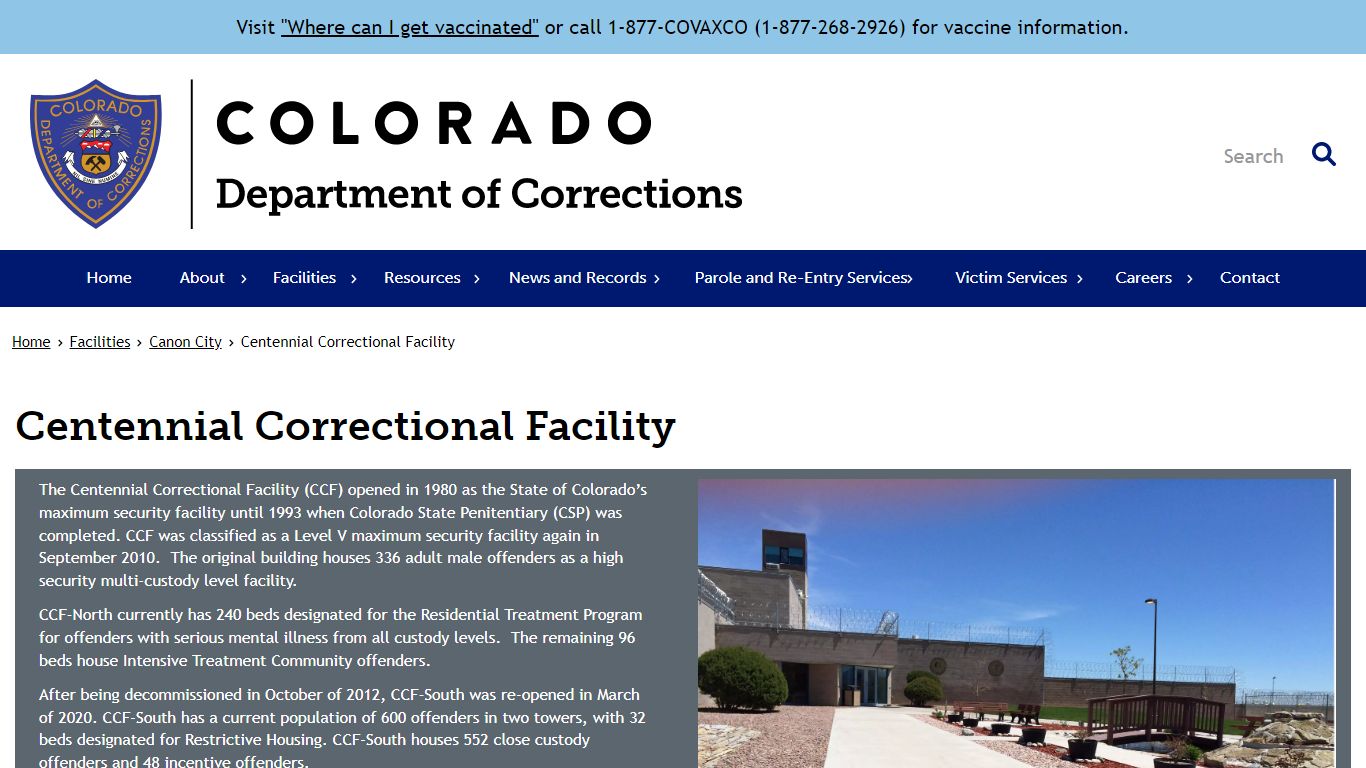 Centennial Correctional Facility | Department of Corrections
